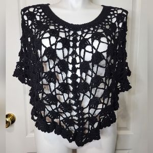 My Boutique Black Hand Made Crochet Mañanita Poncho